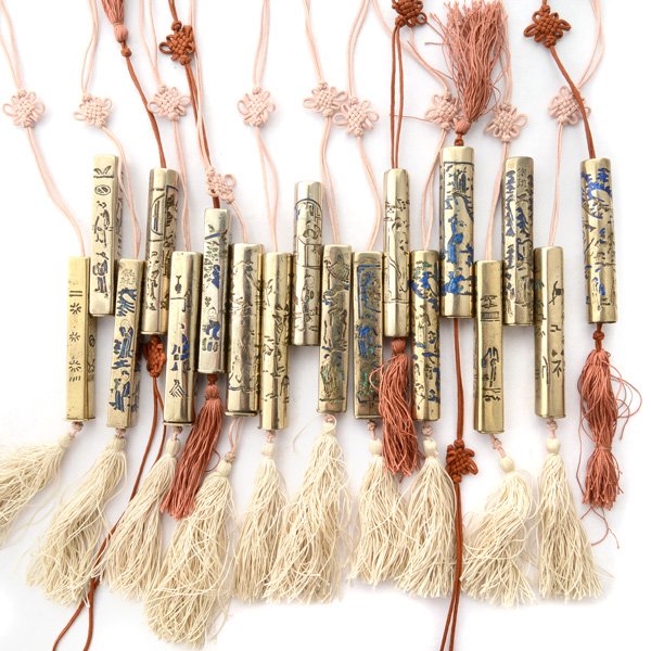 Collection of Chinese Metal, Enamel Needle Cases with: Collection of Chinese Metal, Enamel Needle Cases with Silk Tassels.