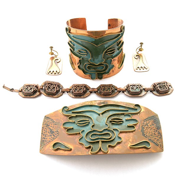 Mexican Enamel, Copper, Metal Jewelry Suite. (1 of 5)