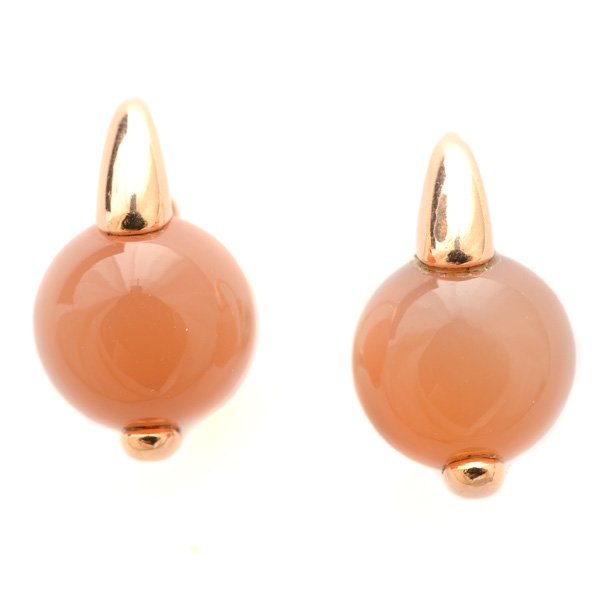 Pair of Cat's Eye Quartz, 14k Rose Gold Earrings.: Pair of Cat's Eye Quartz, 14k Rose Gold Earrings. Each featuring one round cat's eye quartz cabochon measuring approximately 12.2 mm, set in a 14k rose gold mounting. {Gross Weight: 4.8 dwts}