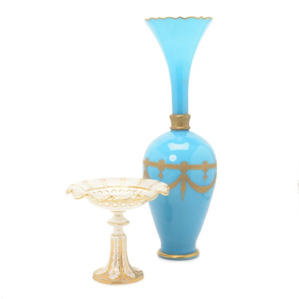 Blue Opaline Glass Vase and a Compote (1 of 10)