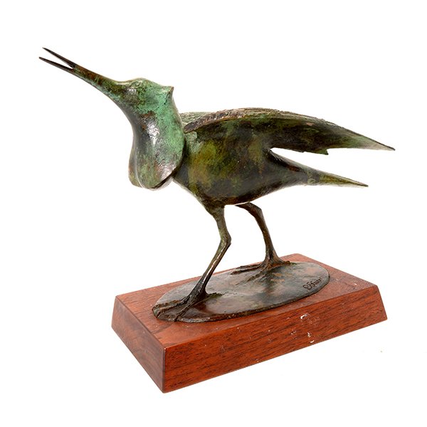 Elliot Offner, Bronze Bird: Elliot Offner (1931-2010), Bronze Bird on Wooden Base, inscribed Offner {Overall dimensions 12 1/2 x 13 x 7 1/4 inches} Provenance: Forum Gallery NYC