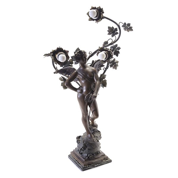 French Spelter Figural Three Light Electrified Lamp (1 of 7)