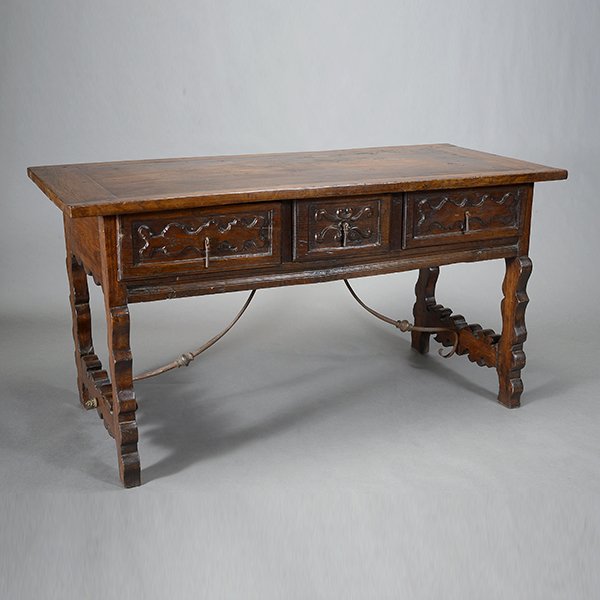 Spanish Baroque Iron Mounted Walnut Library Table (1 of 1)