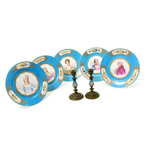 Suite of Five Sevres Hand Painted Portrait Plates and a (1 of 10)