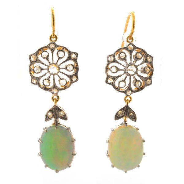 Pair of Opal, Diamond, Silver-Gilt Earrings. (1 of 4)