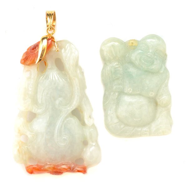 Collection of Two Jade, 14k Yellow Gold Pendants. (1 of 4)
