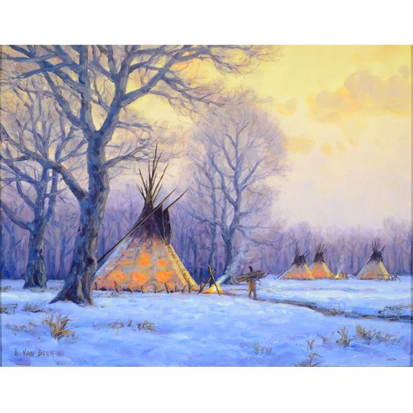 RANDY VAN BEEK "Cheyenne Winter Camp" Oil on Board. (1 of 5)