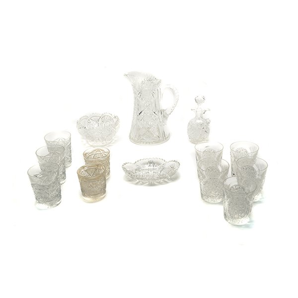 American Brilliant Cut Glass Pitcher and Set of Five (1 of 8)