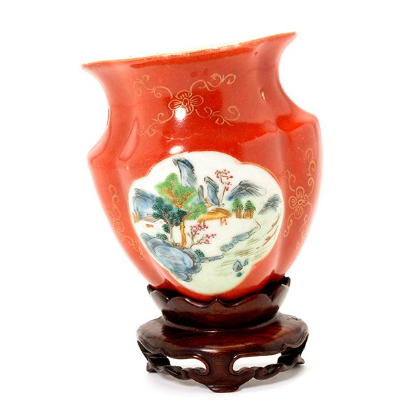 An Enameled Coral-Ground Wall Vase (1 of 5)