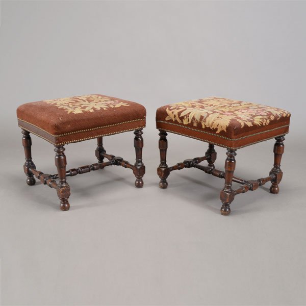 Pair of Jacobean Style Benches with Needlepoint (1 of 5)