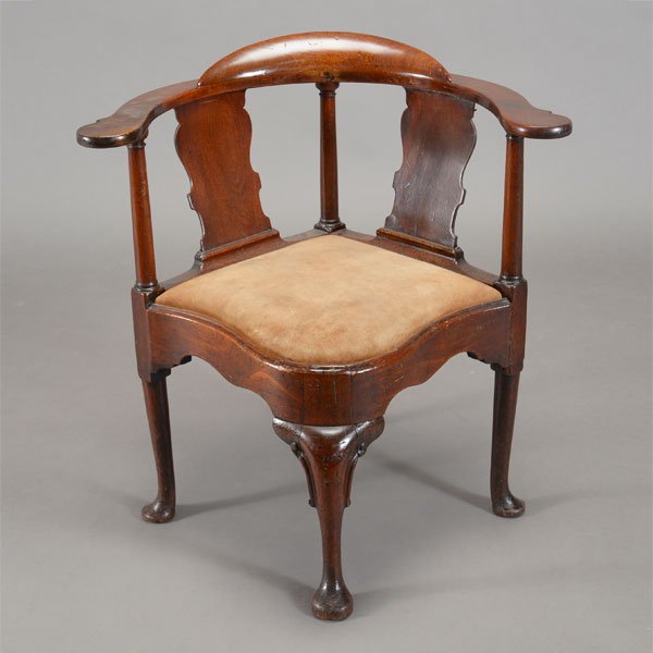 George III Mahogany Corner Chair with Suede Slip Seat (1 of 4)