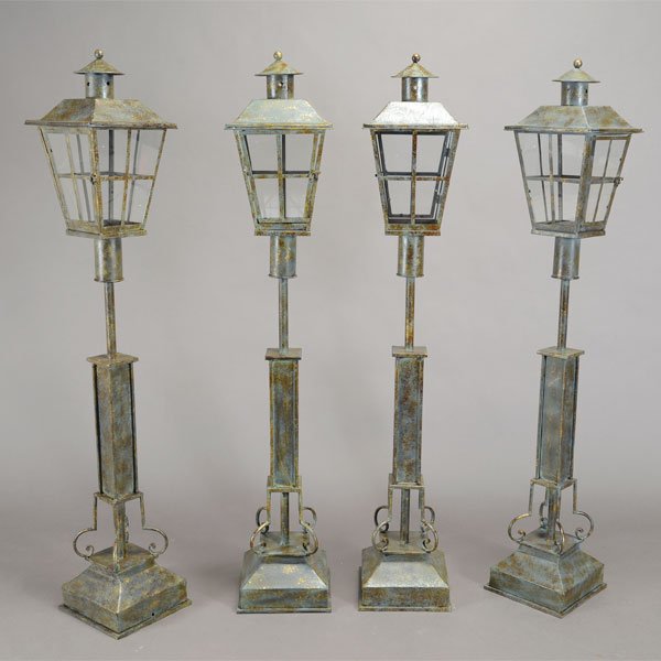 Four Wrought Iron and Tole Floor Lanterns (1 of 5)