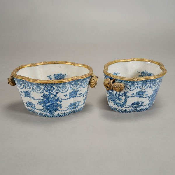 Pair of Oval Blue & White Bronze Mounted Porcelain (1 of 6)