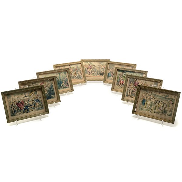 John Leech, Set of Nine Framed Miniature Hand Colored (1 of 10)
