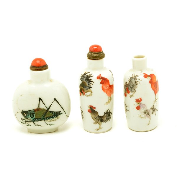 Three Enameled Porcelain Snuff Bottles, 19th Century (1 of 6)