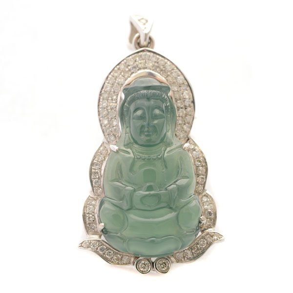 Jade, Diamond, 18k White Gold Pendant. (1 of 5)