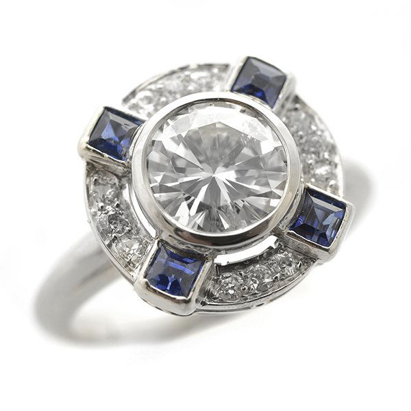 Diamond, Sapphire, Platinum, White Gold Ring. (1 of 4)