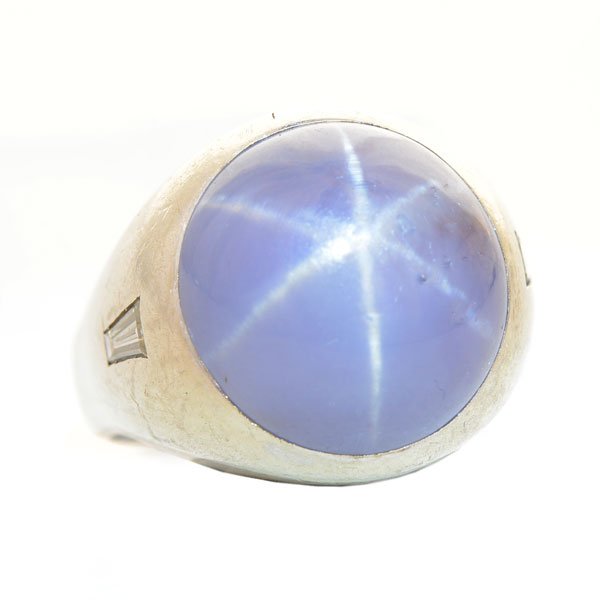 Men's Star Sapphire, Diamond, 14k White Gold Ring. (1 of 5)