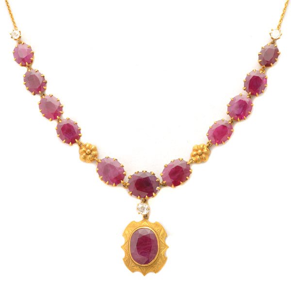 Ruby, Diamond, Yellow Gold Necklace. (1 of 4)