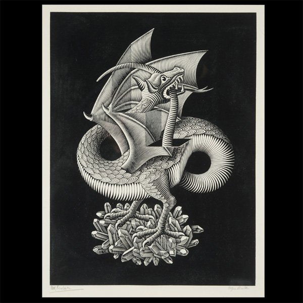 MAURITS CORNELIS ESCHER "Dragon, 1952" Wood Engraving. (1 of 5)