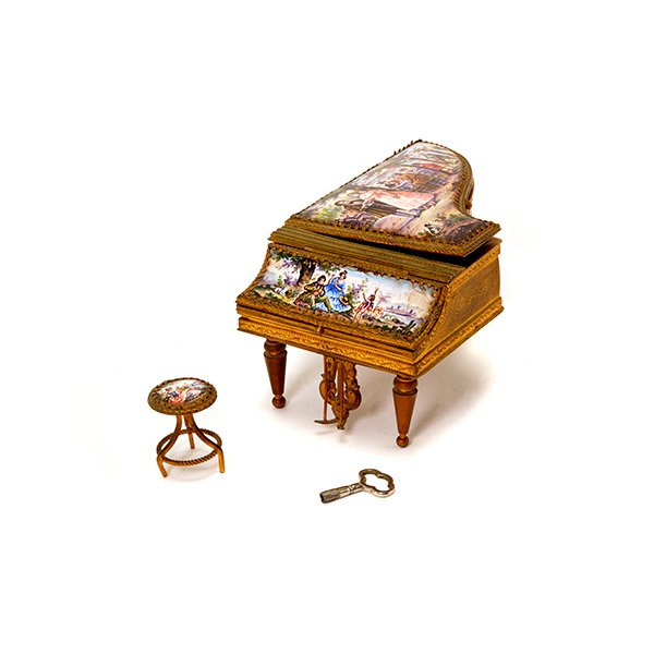 Royal Vienna Gilt Metal Miniature Grand Piano and Stool (1 of 10)
