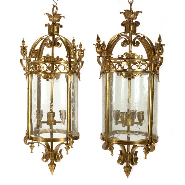 Pair of Neoclassical Style Brass and Etched Glass Four (1 of 7)