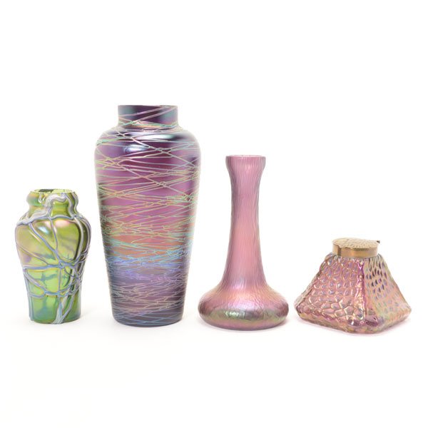 Three Jugenstil Threaded or Martele Glass Vases and An (1 of 7)