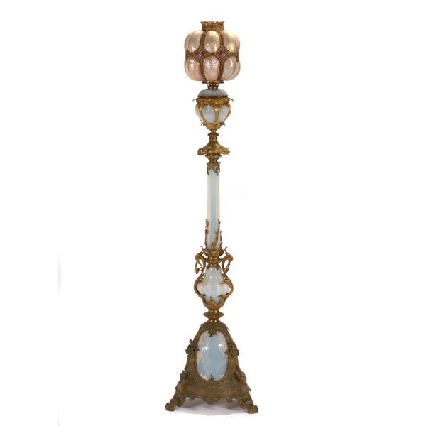 Art Nouveau Gilt Bronze Opalescent Glass Standing Oil (1 of 5)