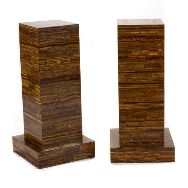Pair of Art Moderne Tiger Eye Veneer Pedestals (1 of 3)