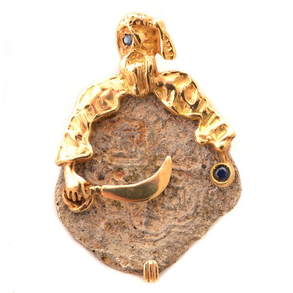 Ancient Coin, Sapphire, 18k Yellow Gold Pendant. (1 of 4)