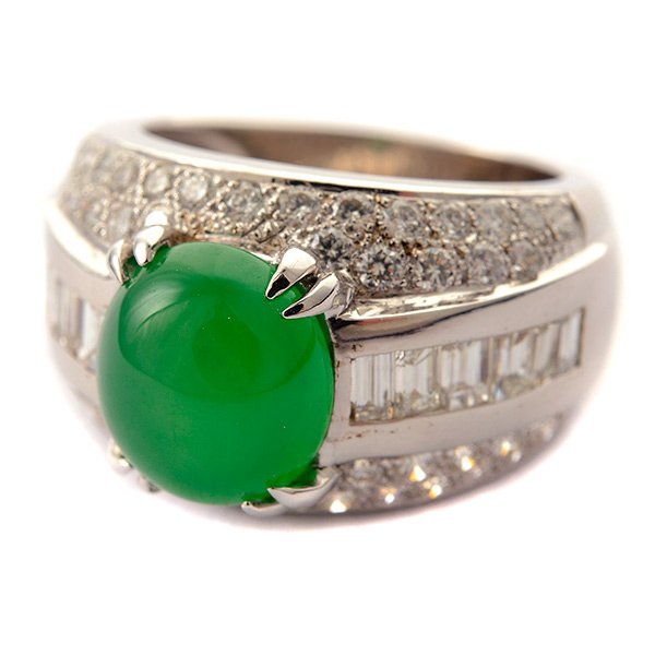 Jade, Diamond, 18k White Gold Ring. (1 of 4)