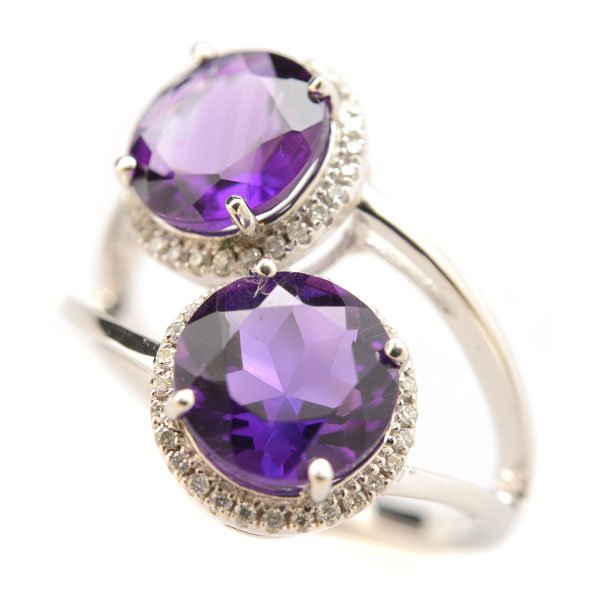 Amethyst, Diamond, 14k White Gold Ring. (1 of 4)