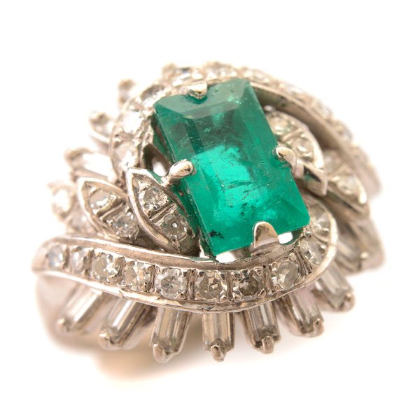 Emerald, Diamond, 14k White Gold Ring. 4.2 dwts. (1 of 4)