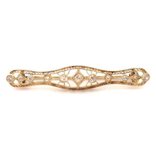 Diamond, 14k White Gold Bar Brooch. (1 of 4)