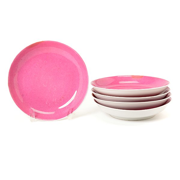Five Pink-Glazed Dishes, 19th Century (1 of 4)