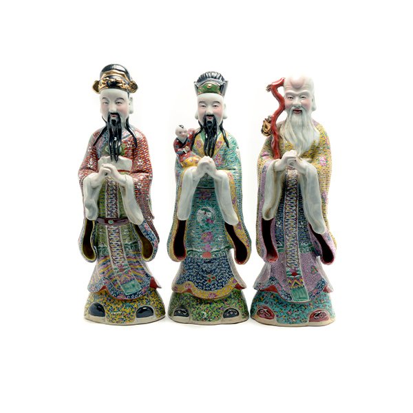A Set of Three Large Famille Rose Star God Figures (1 of 10)