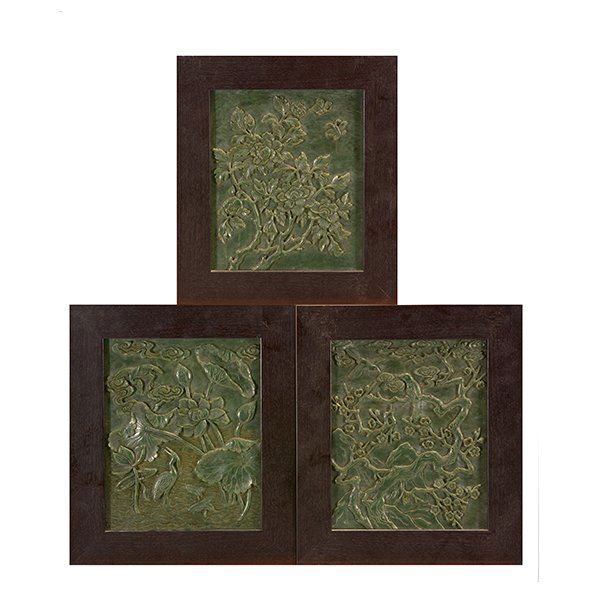 Three Carved Spinach Jade Wall Panels, 20th Century (1 of 7)