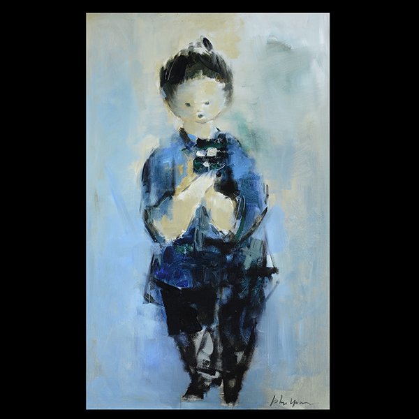 JOHN CHIN YOUNG "Girl with Flowers" Oil on Canvas. (1 of 5)