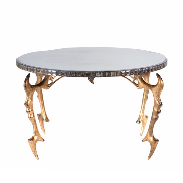 Modernist Abstract Gilt Metal Based Mirrored Top Center (1 of 6)