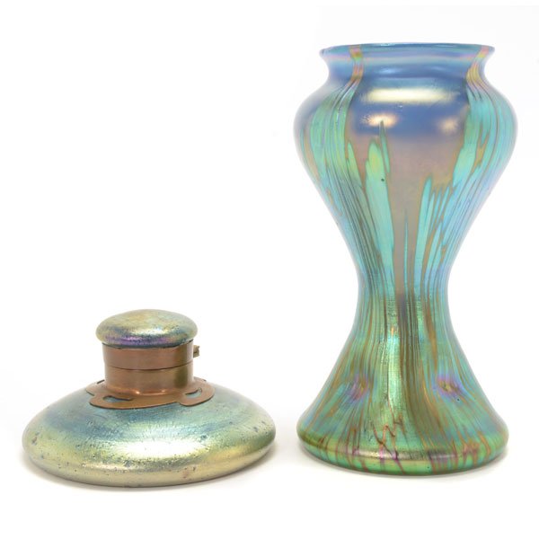 Two Austrian Iridescent Glass Items with Blue-green (1 of 10)