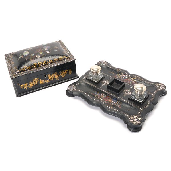 Victorian Paper Mach Mother of Pearl Inlaid Box and (1 of 10)