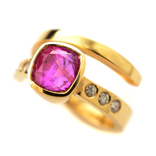 Pink Sapphire, Diamond, 14k Yellow Gold Ring. (1 of 4)