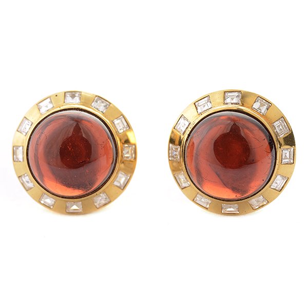 Pair of Garnet, Diamond, 18k Yellow Gold Earrings. (1 of 3)