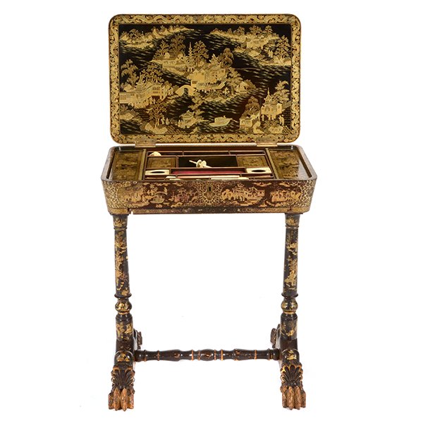 A Chinese Export Gilt and Black Lacquer Sewing Table, (1 of 10)