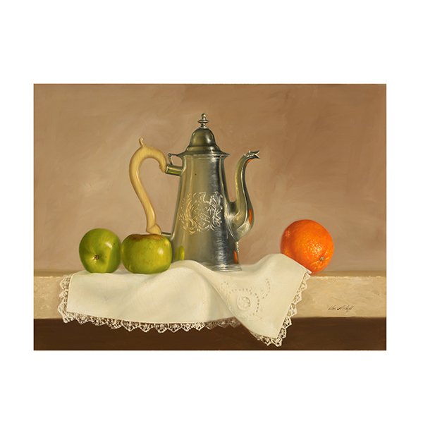 WILLIAM ACHEFF "Still Life w Orange & Apples" Oil on (1 of 9)