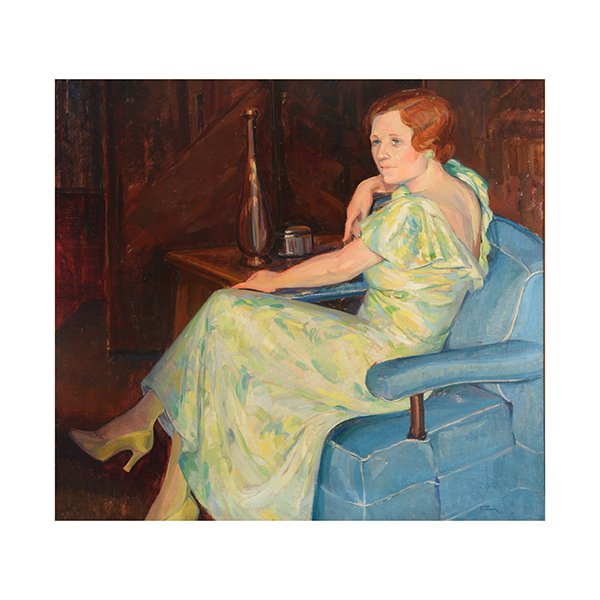JOSEPH TOMANEK "Portrait of a Reclining Woman" Oil: JOSEPH TOMANEK (American 1889-1974) "Portrait of a Reclining Woman" Oil on canvas. 36 1/8 x 40 inches; Frame: 38 1/4 x 42 1/4 inches. Signed l/r. Stamp verso lower l/l: Estate of Joseph Tomanek / Amer