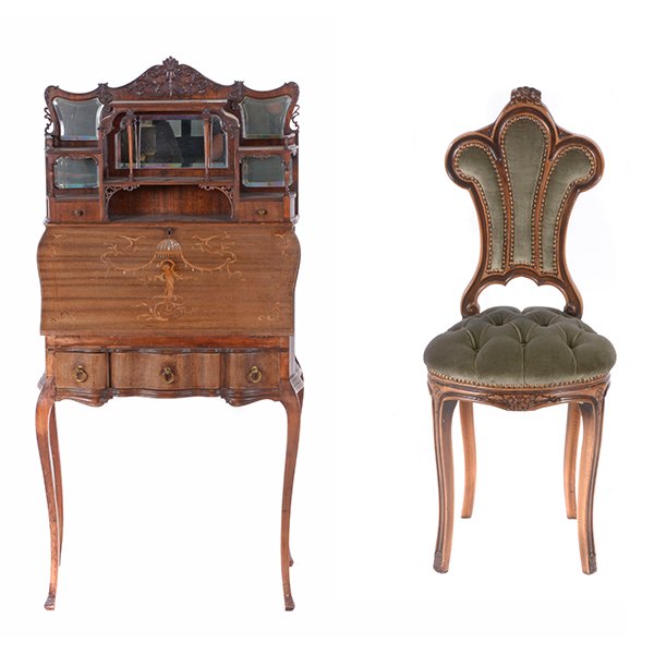 Continental Rococo Style Walnut Marquetry Secretary (1 of 10)