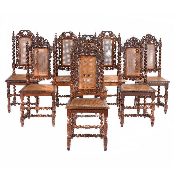 Suite of Eight Associated Jacobean Style Chairs (1 of 10)