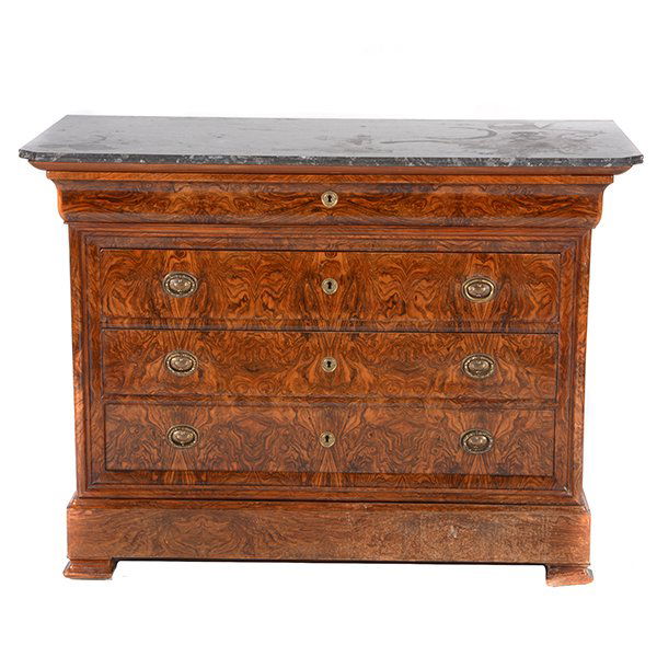 Edwardian Marble Top Five Drawer Burlwood Chest (1 of 10)