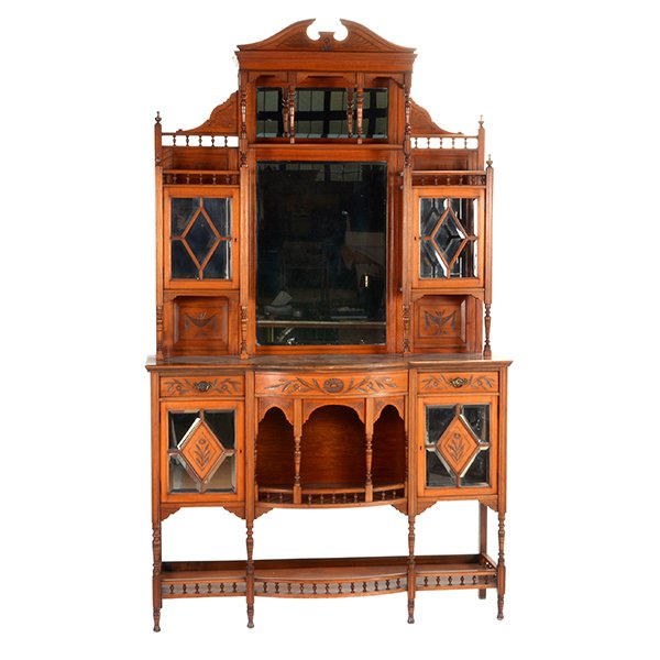 Edwardian Inlaid Fruitwood Etagere: Edwardian Inlaid Fruitwood Etagere, Late 19th Century {Dimensions 91 x 54 x 17 1/2 inches}